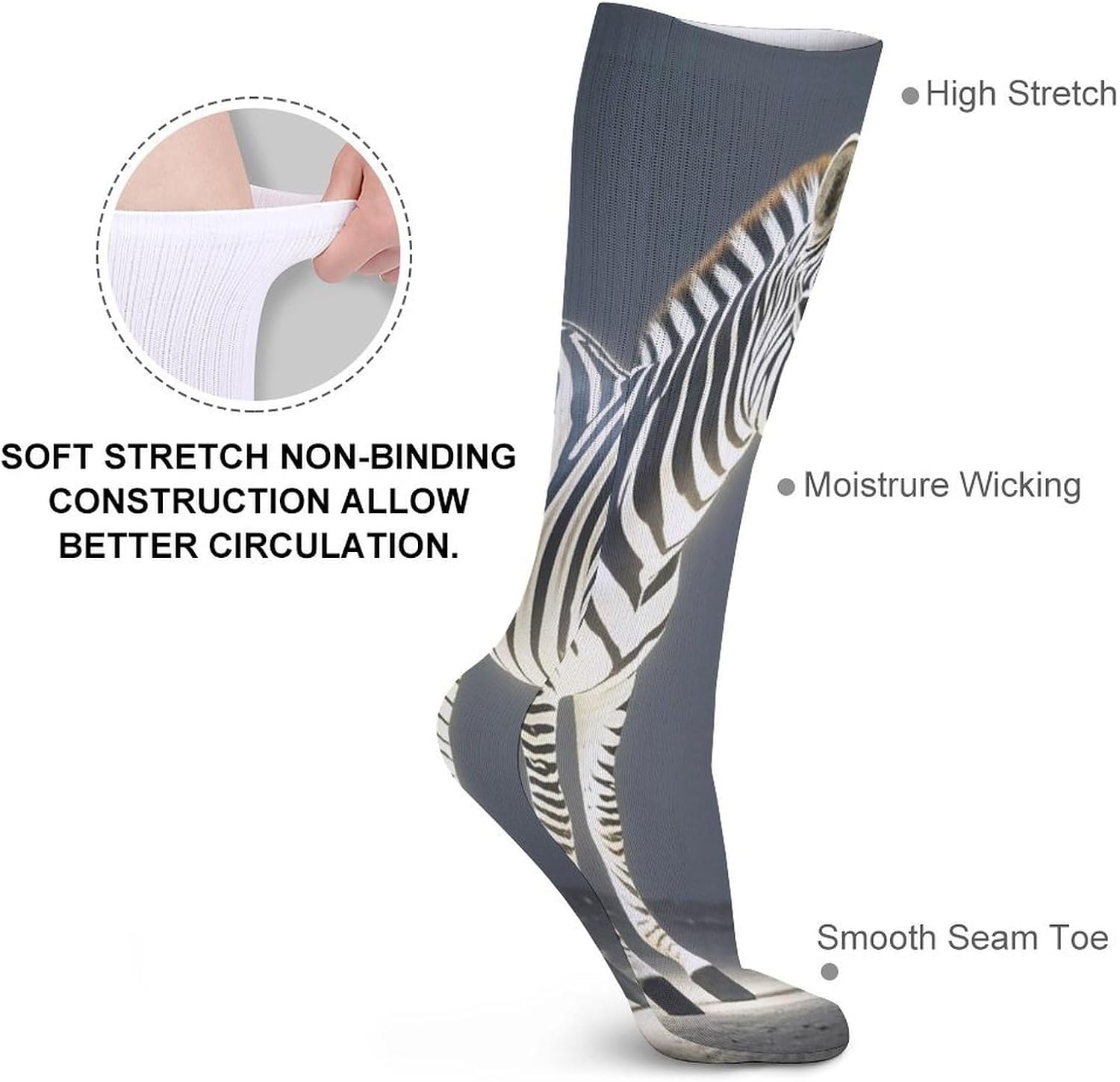 Glowing Zebra Crew Socks Cozy Casual Calf Socks Lightweight Long Work Sock Breathable Athletic Sock for Hiking Sports Running 5 Pairs
