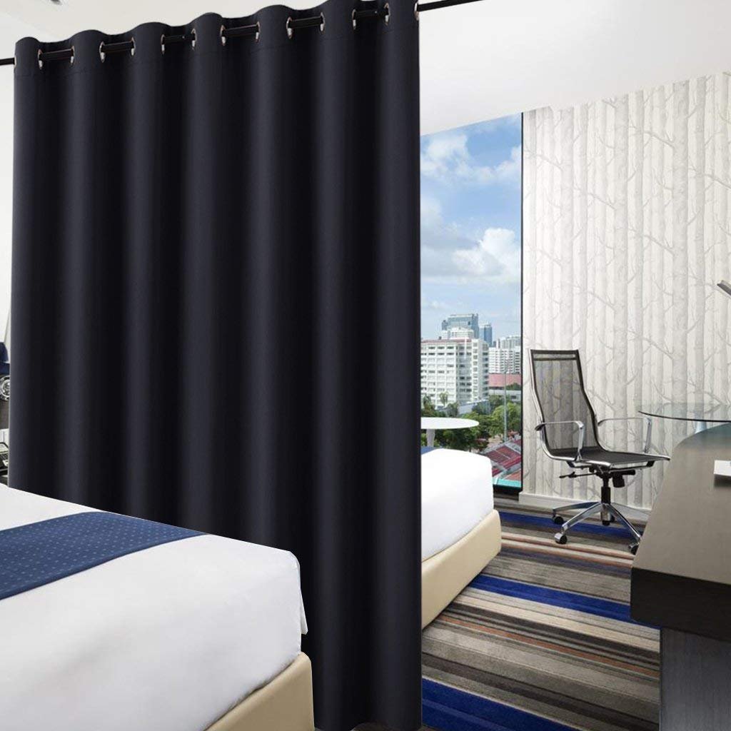 PONY DANCE Rideau Occultant - Séparateur de Pièce Partition Cloison Protection la Vie Privée pour Enfants Maison Chambre Paravant à Oeillets, L 254 x H 274 cm, Noir, 1 Panneau