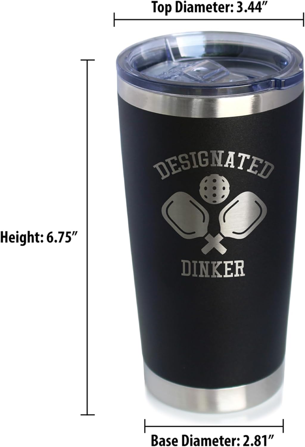 Custom Designated Dinker - Personalized Insulated Coffee Tumbler Cup with Sliding Lid - Stainless Steel Insulated Mug - Funny Pickleball Themed Gifts and Decor