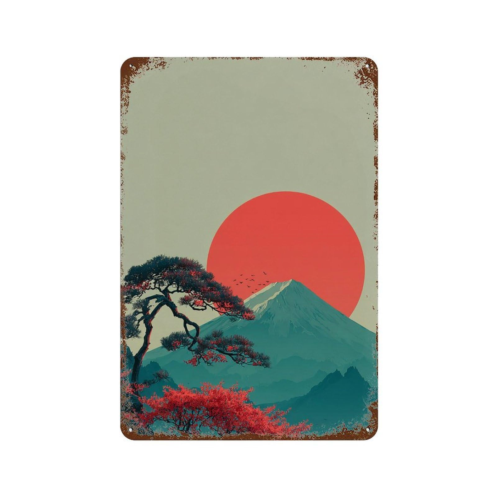 Japanese Sunset Landscape-1 11.8"x7.9" Vintage Rust Metal Sign, Classic Wall Plaque for Pub, Kitchen And Man Cave Decor