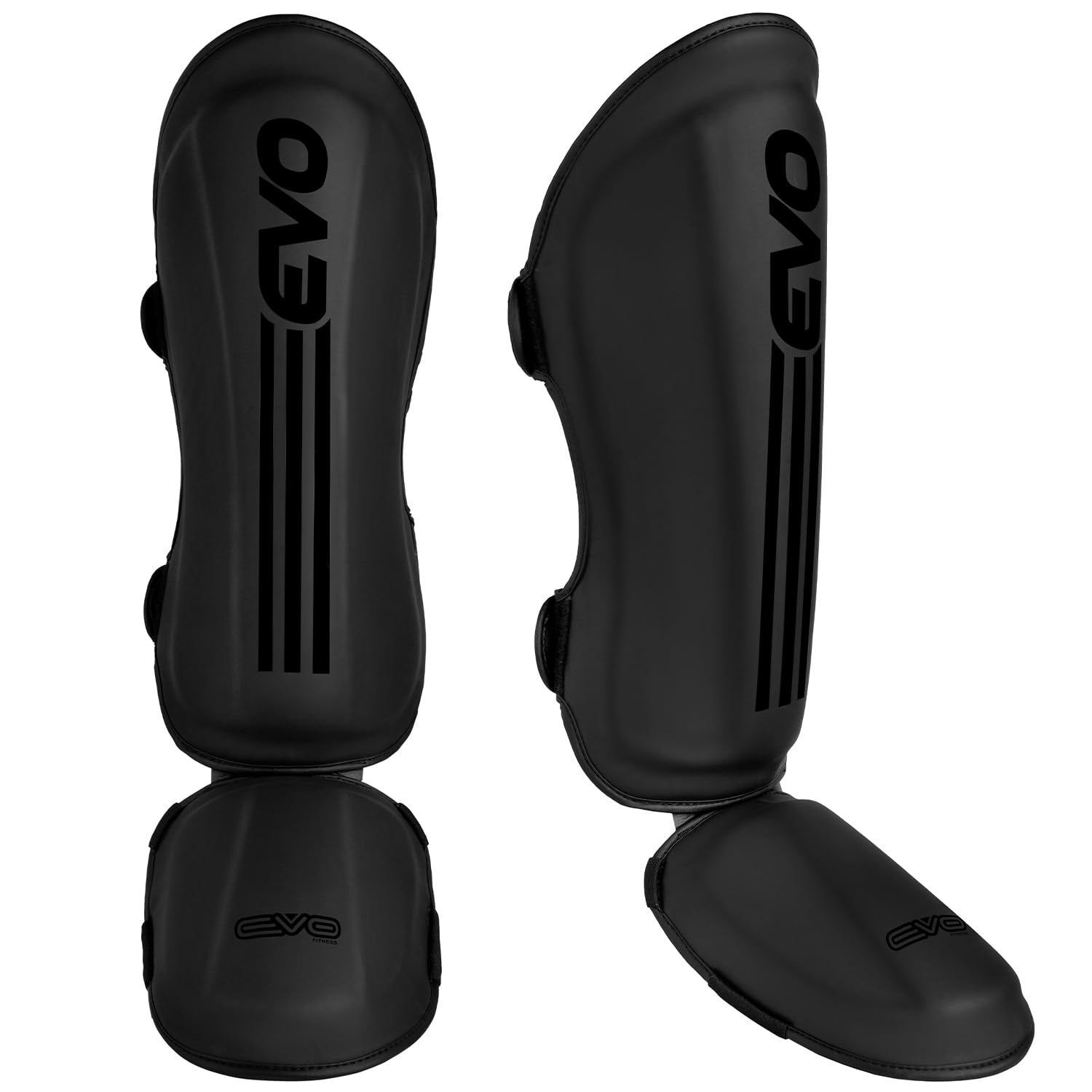 EVO Fitness Matte Black Shin Instep Guards Kickboxing Muay Thai MMA Training Pads Foam Protection Leg Foot Protector for Martial Arts Sparring Boxing Gear