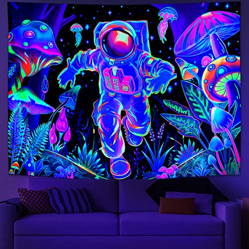 Amtoodopin Blacklight Astronaut Tapestry Uv Reactive Forest Mushroom Tapestry Glow In The Dark Wall Tapestry Galaxy Space Tapestry Wall Hanging For Bedroom thumb #3