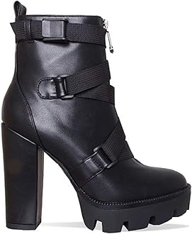 Platform Boots for Women, Heeled Combat Boots Chunky Heel Booties Round Toe Lace Up High Heel Ankle Boots