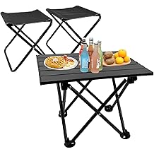 Folding Camping Table with Chairs Lightweight Picnic Table and 2 Chairs for Beach Hiking Travel Fishing BBQ,Outdoor Sturdy Table and Chairs Set with Storage Bags