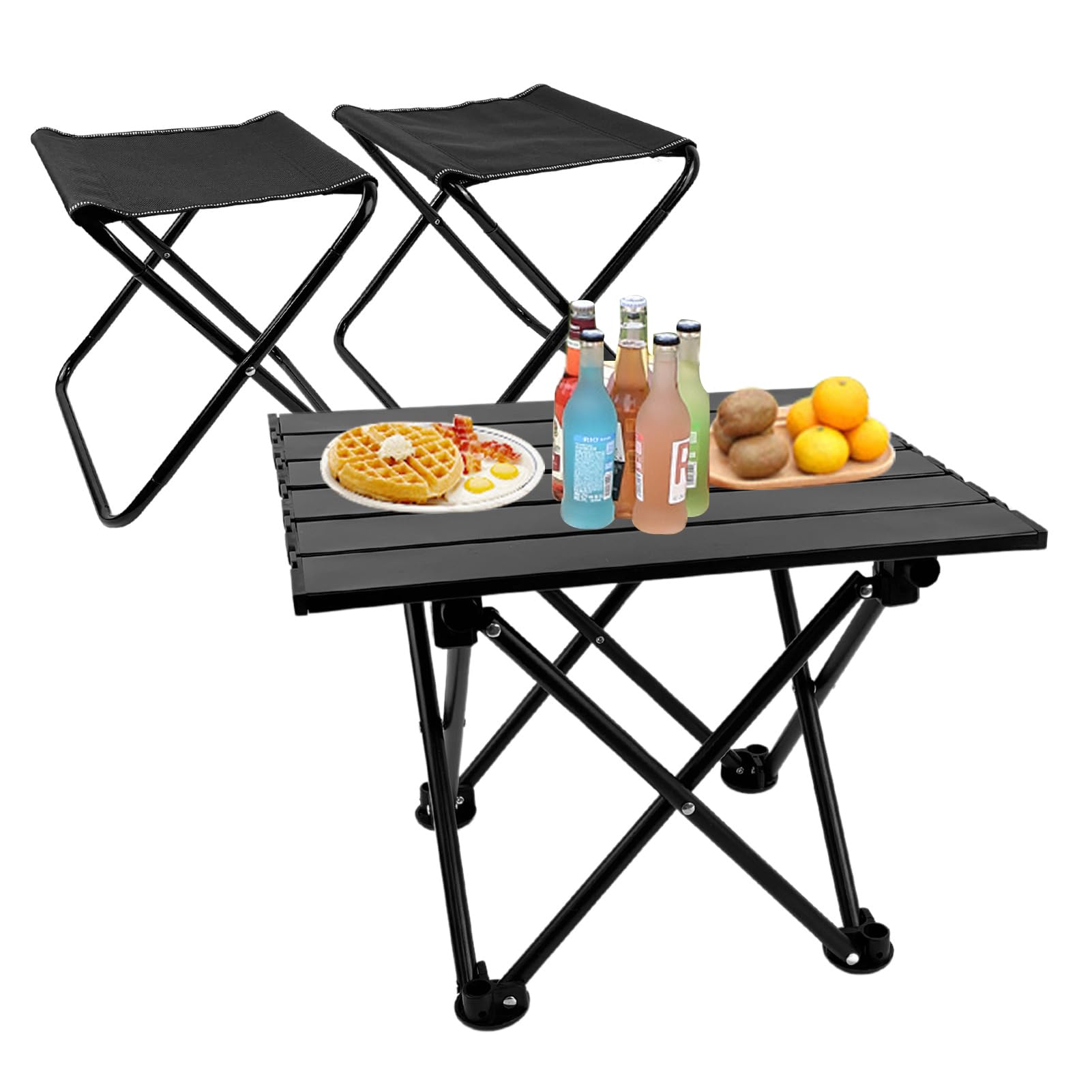 Wensdr Folding Camping Table with Chairs Lightweight Picnic Table and 2 Chairs for Beach Hiking Travel Fishing BBQ,Outdoor Sturdy Table and Chairs Set