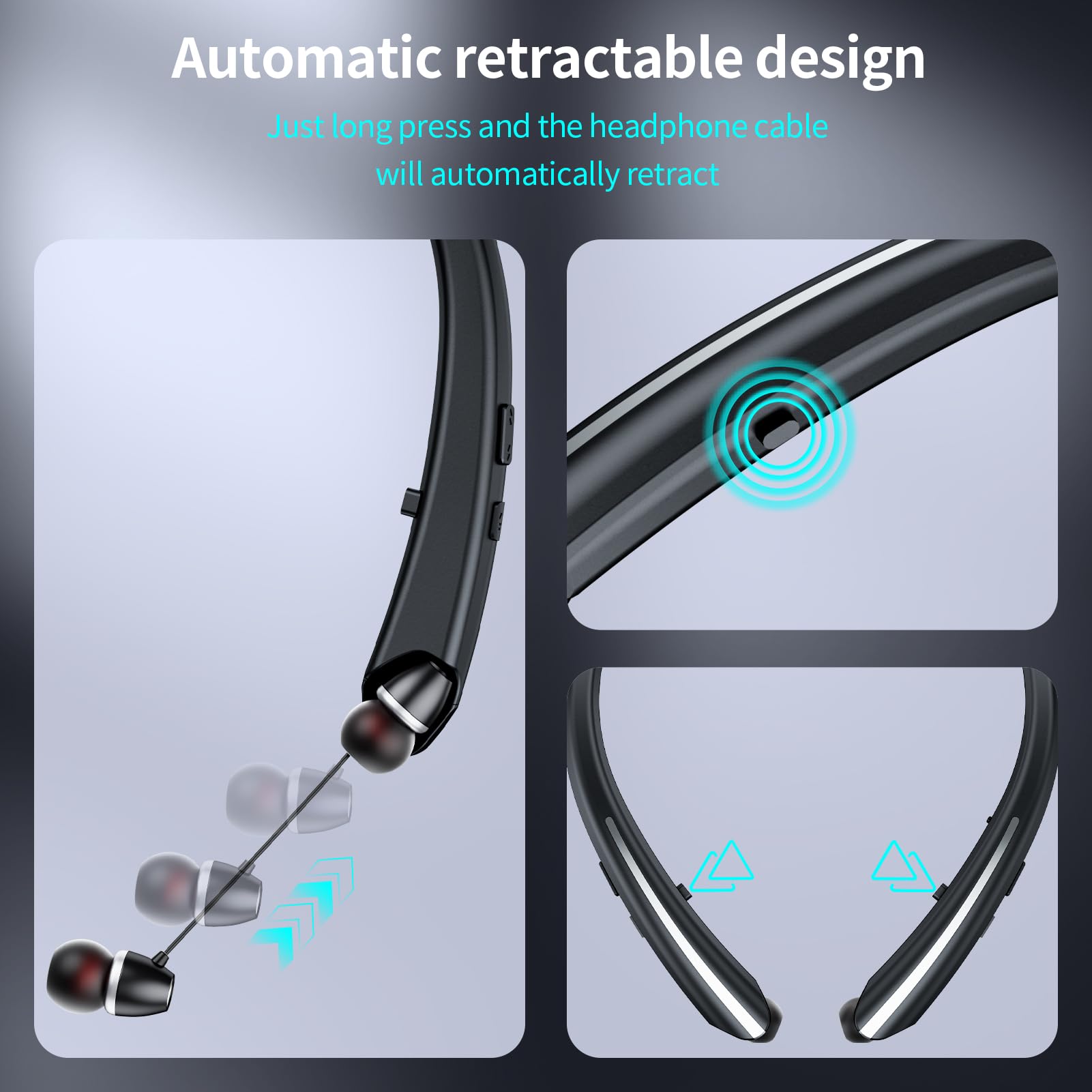 Cuffie Bluetooth con archetto da collo, cuffie retrattili con microfono, auricolari wireless con vibrazione, auricolari stereo con cancellazione del rumore per sport, corsa, IPX5, resistenti al
