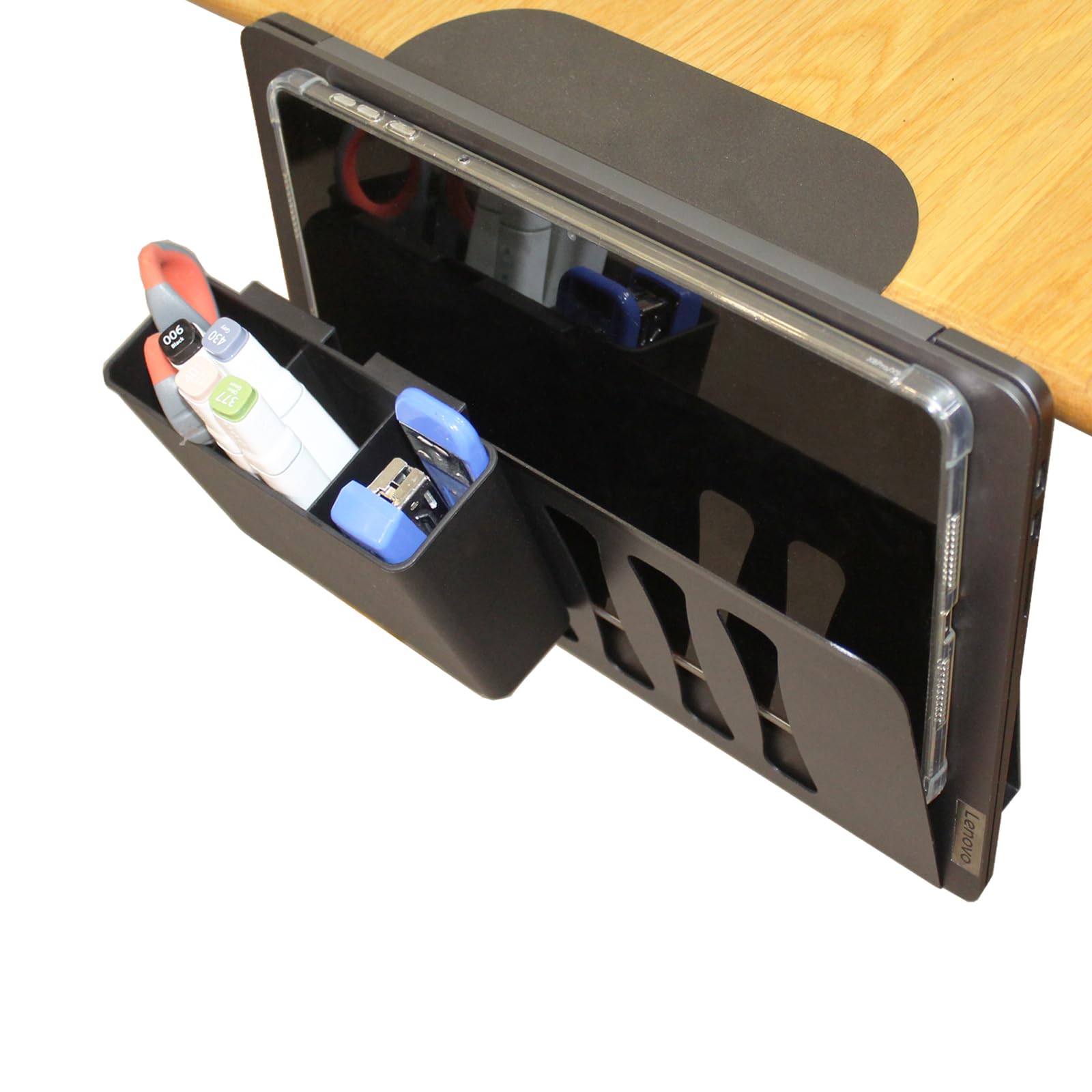 under desk laptop mount,under desk laptop holder,Under Desk Storage, Steel Hanging Desk Organizer, with Pen Holder, No Drill Desk Storage Holder for Office and Home (Black-Mount)