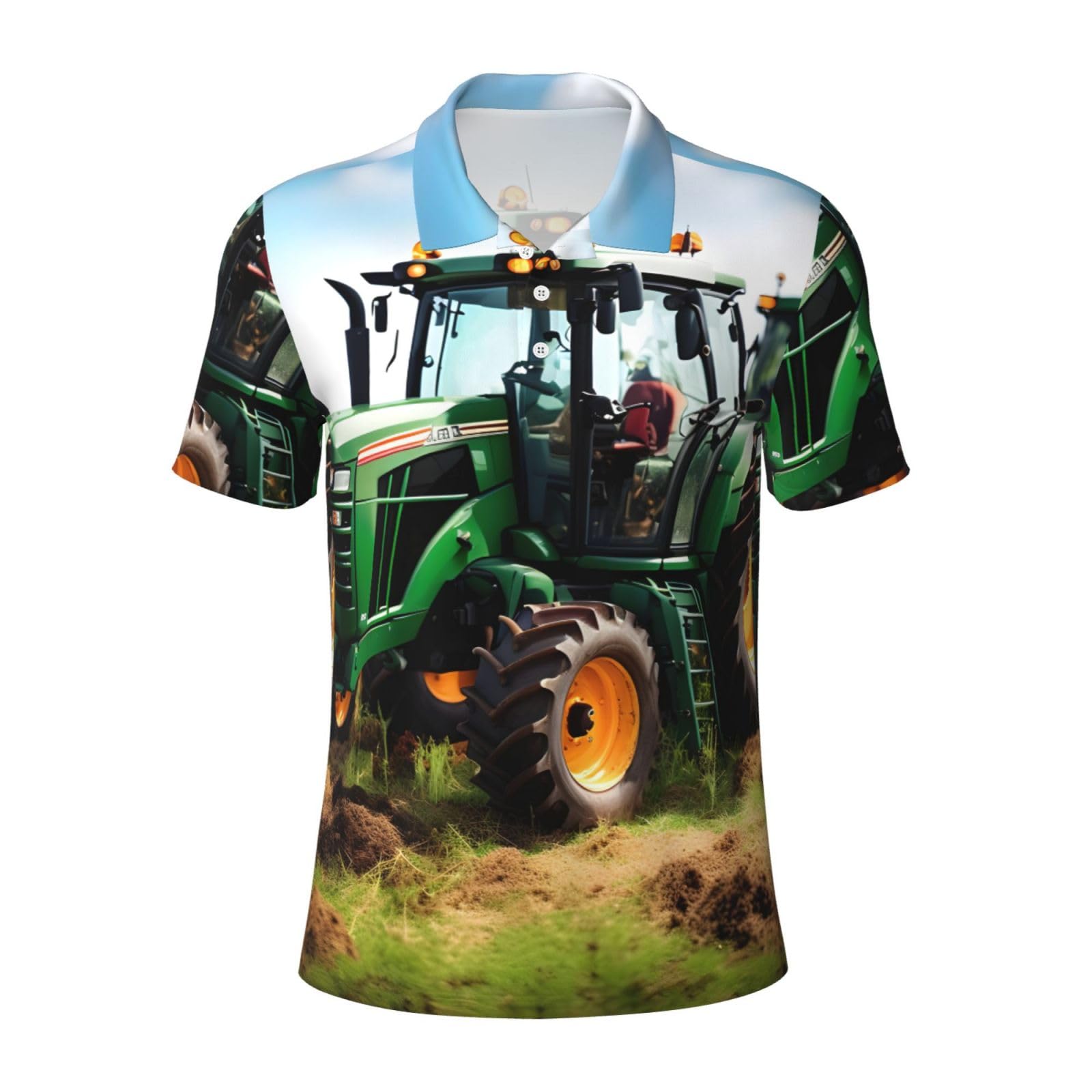 Gaxfjru Men's Black Company Farm Tractor Print Polo Shirts Short Sleeve Moisture Wicking Hawaiian Golf Shirts For Fun, Xxxxl