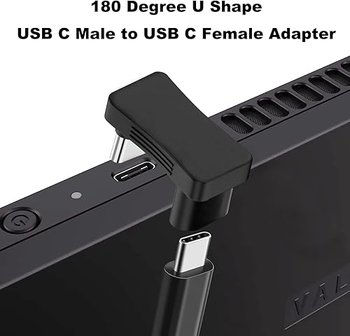 Miniatura 2 de AreMe Adaptador USB C de ángulo de 180 grados, paquete de 2 unidades, 180° en forma de U macho a hembra 10Gbps PD 100W adaptador compatible con