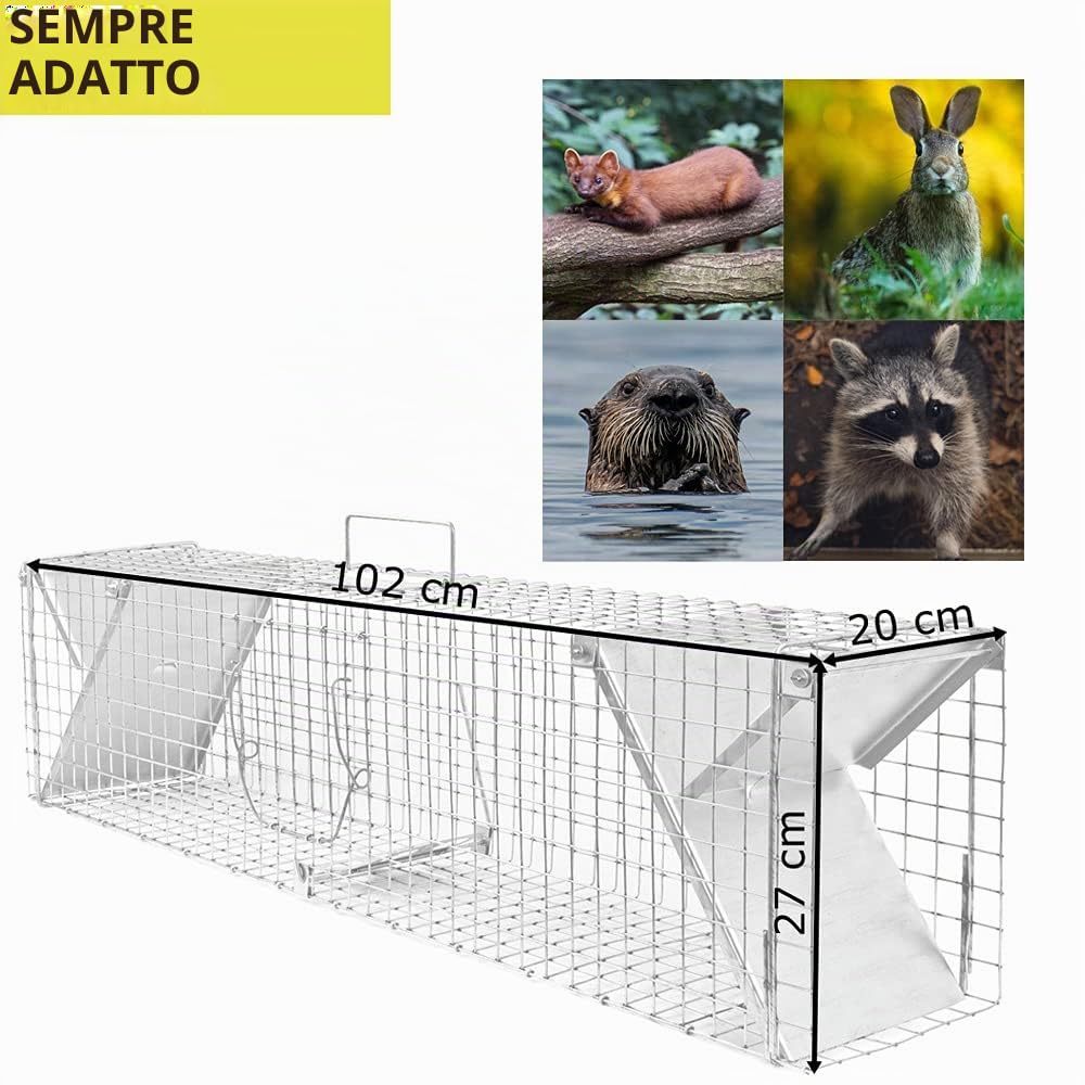 Petigi Gabbia Trappola per Animali Talpa Ratto Mouse Topo Nutria 102 x 20 x 27 cm