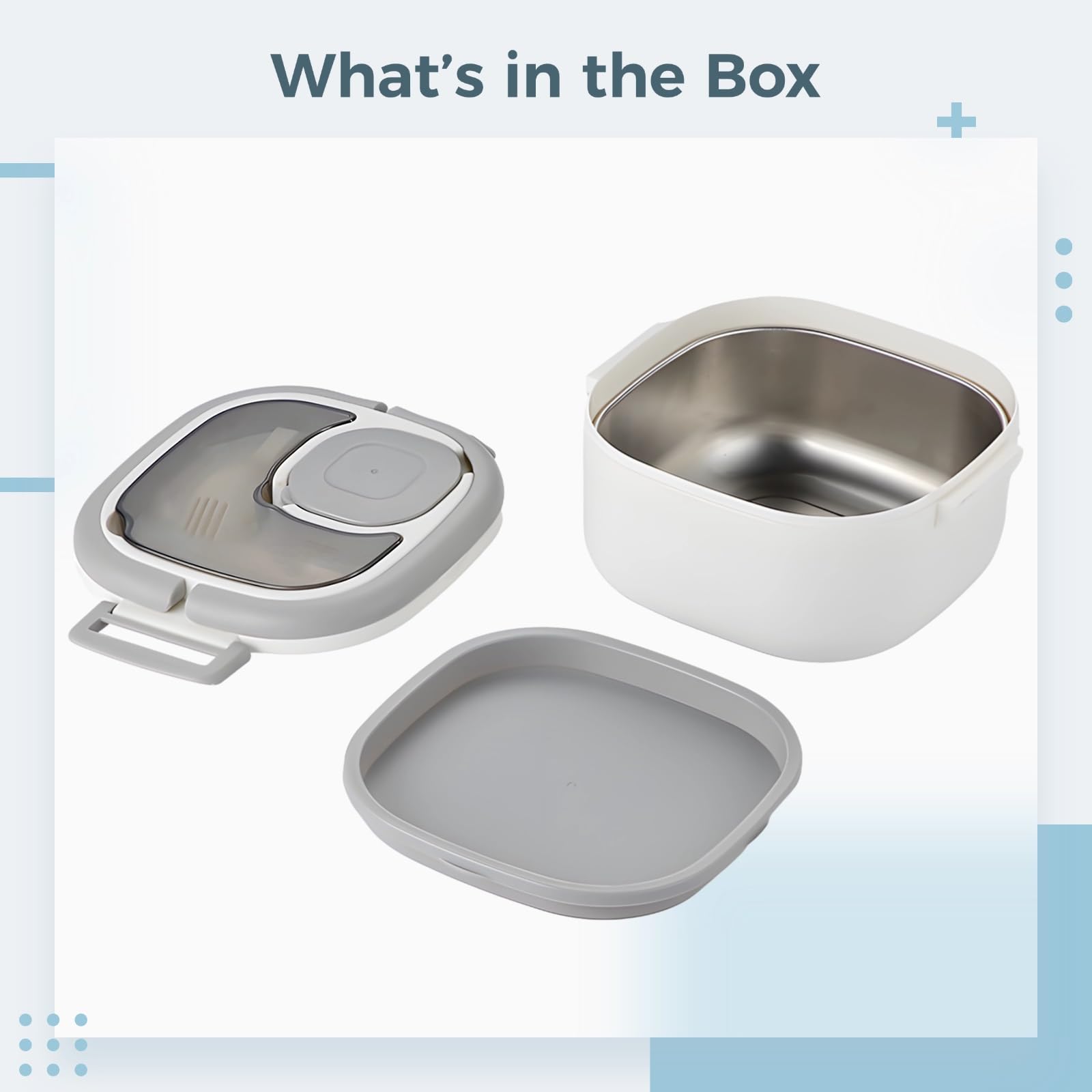 Boîte repas en acier inoxydable, capacité 40,6 oz, bento avec compartiment pour sauce et cuillère, récipient étanche avec poignée pour le travail, compatible micro-ondes et congélateur, blanc