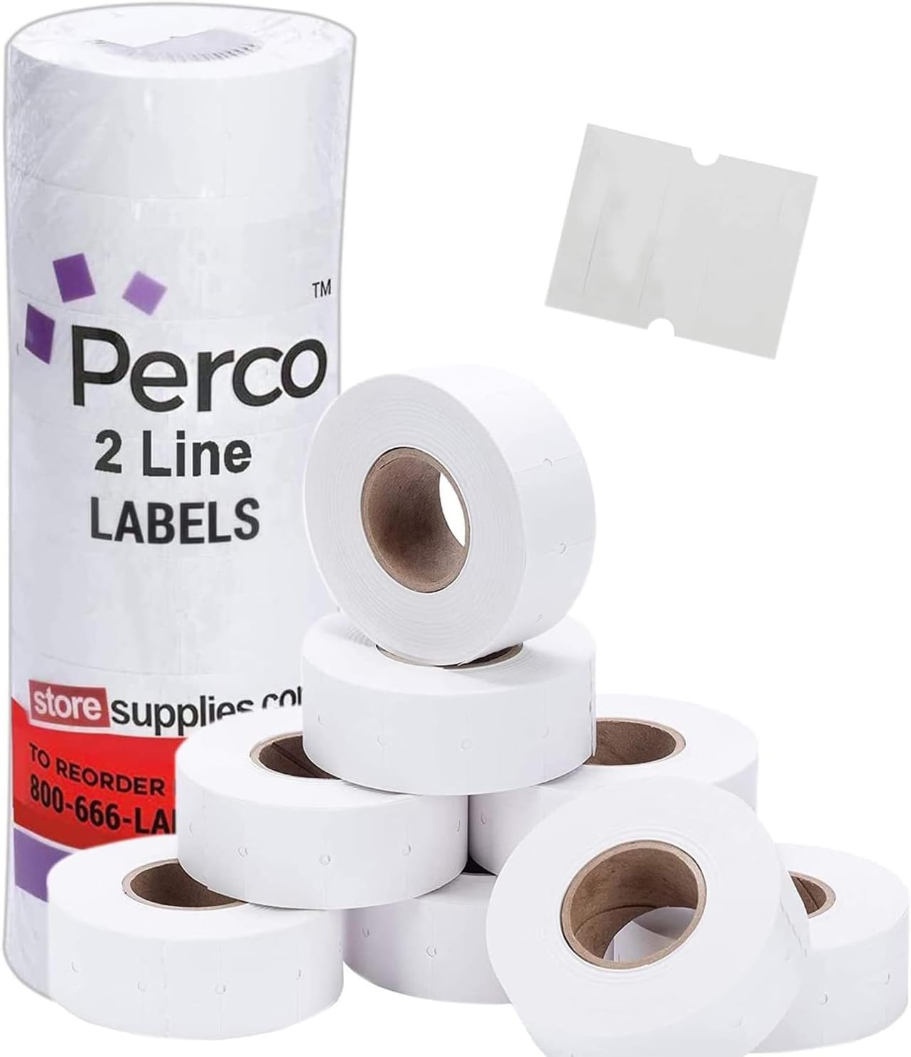 Perco2 Line Removable Adhesive Labels - 8 Rolls, 1 Sleeve, 6,000 Blank Price and Date Gun Labels for Perco 2 Line Price and Date Guns - Made in USA