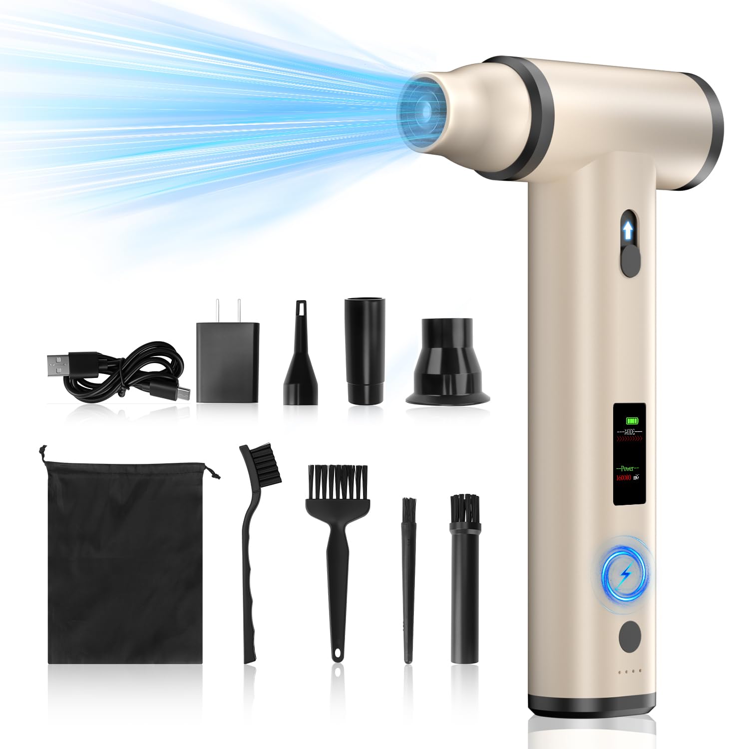 Tomzio Electric air Duster with Fast Charger (5V/2A),185000 RPM High Rechargeable Brushless Motor Durable Blower, 10000mAh Aluminum Alloy Compressed Air Duster with LCD Screen for PC,Car,Outdoor