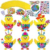 24 Sets Easter Decorations DIY 3D Chick Hatching From Egg Ornaments Easter Craft Kits Foam Easter Stickers Pom-poms Googly Eyes for Kids Party Favors Easter Spring Classroom Activity Art Project