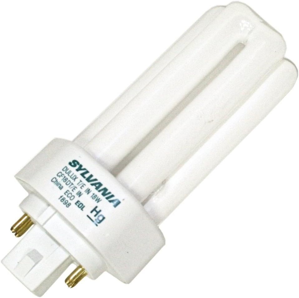 Sylvania 20876 (4-Pack) CF18DT/E/in/830 18-Watt Triple Tube Compact Fluorescent Light Bulb, 3000K, 1150 Lumens, 82 CRI, T4 Shape, 4-Pin GX24q-2