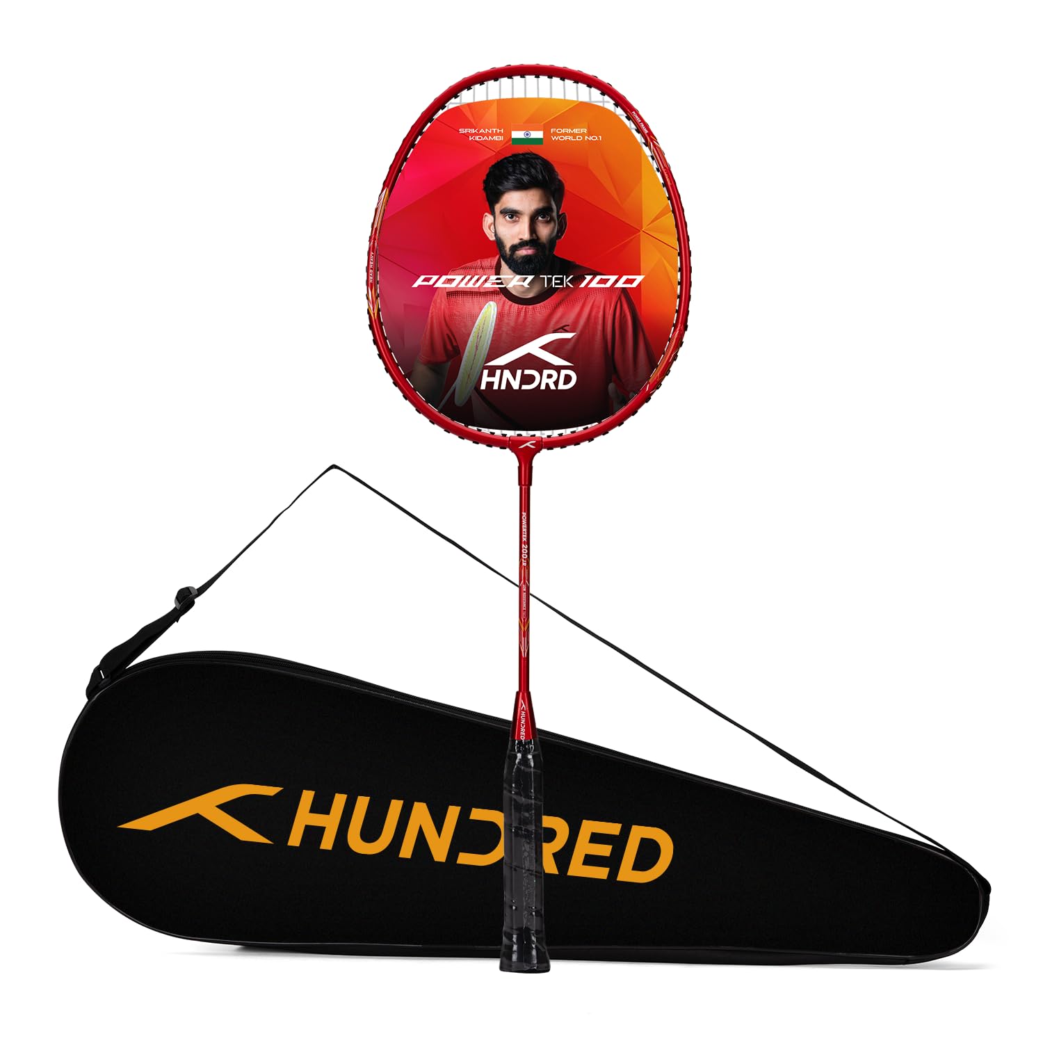HUNDRED Aluminium Powertek 200 JR Badminton Racket with Full Cover (90G, Dark Red)-image-20