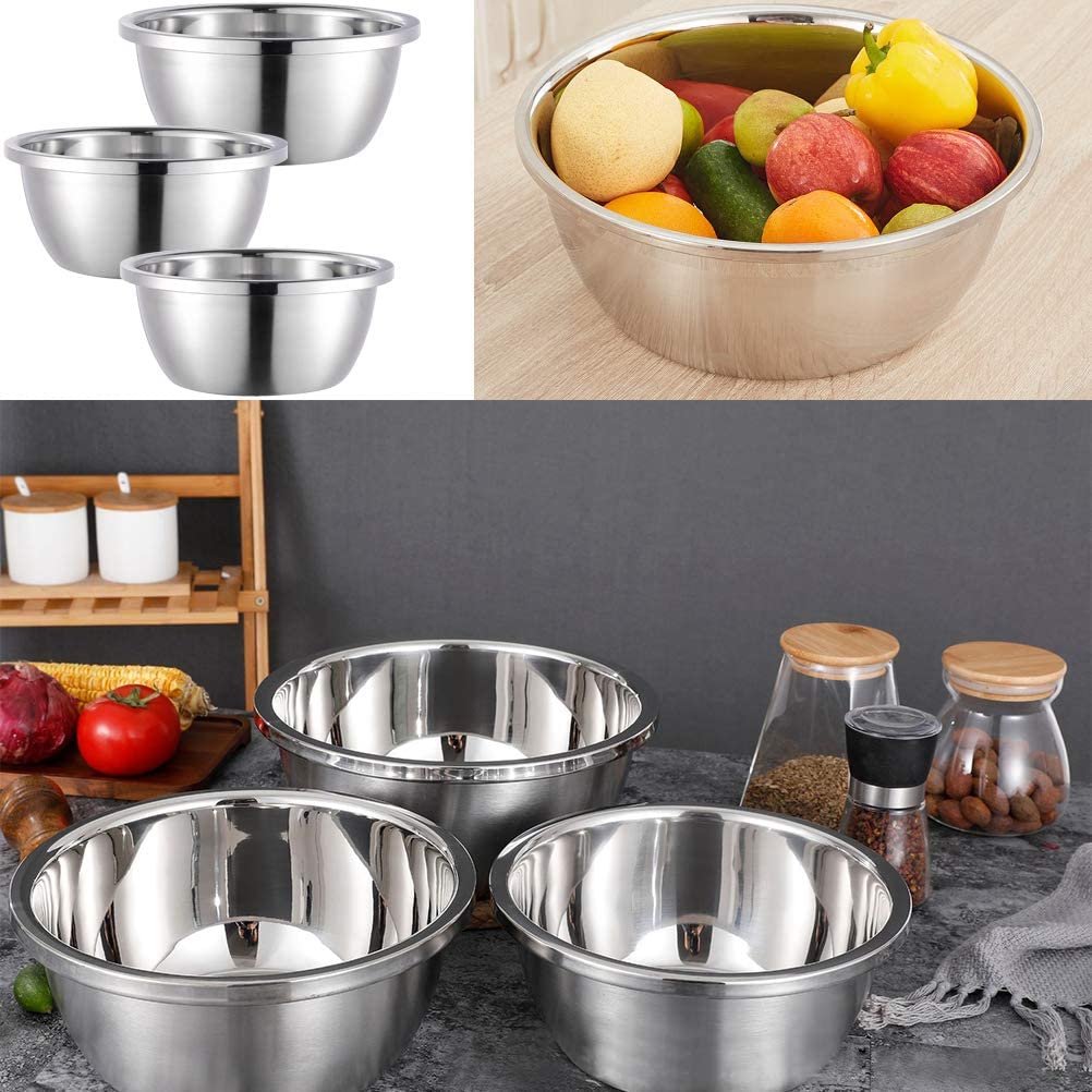 THETHO 3 Ciotole In Acciaio Inox Da Cucina 20-22-24 Cm – Impilabili, Antirombo, Per Cucina E Campeggio
