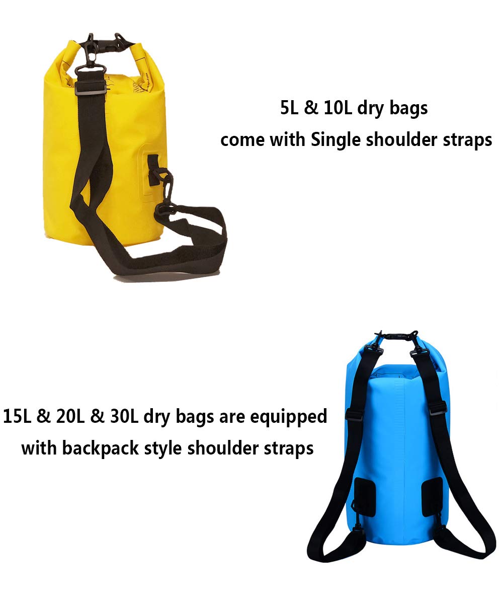 Bycc Bynn Waterproof Dry Bag 5L/ 10L/ 15L/ 20L/ 30L, Roll Top Dry Compression Sack Keeps Gear Dry for Kayaking, Boating, Rafting, Fishing and Camping, Waterproof Backpack (Yellow, 15L)