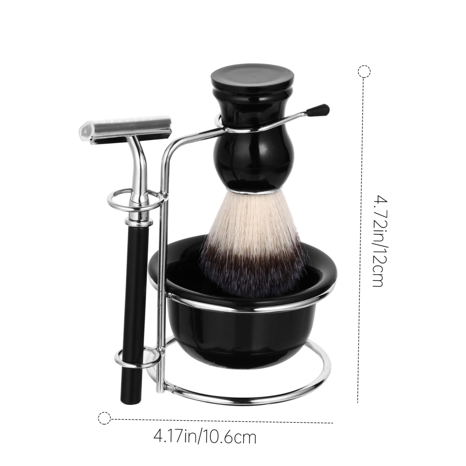Set Rasoio Barba Stand e Ciotola in Acciaio Inox 4 Pezzi