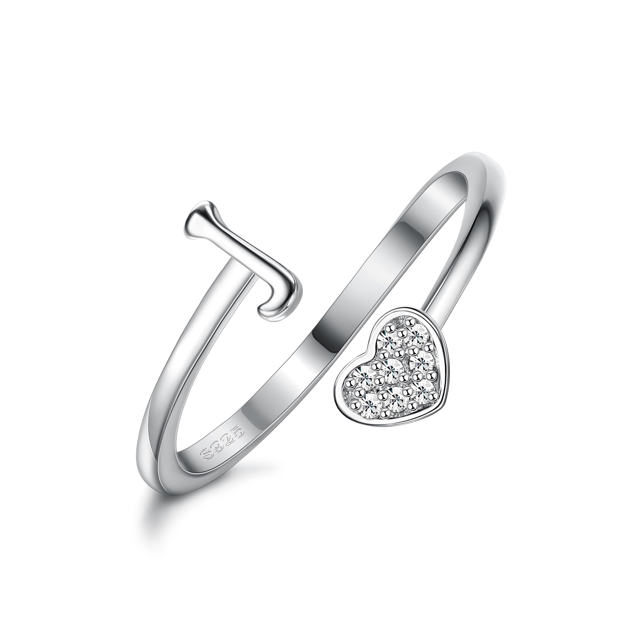 MILACOLATO925 Sterling Silver Heart Initial Rings for Women Girls 18K Gold Plated Initial Heart Stackable Rings Adjustable Initial Rings for Teen Girls Cute Heart Alphabet Letter Rings