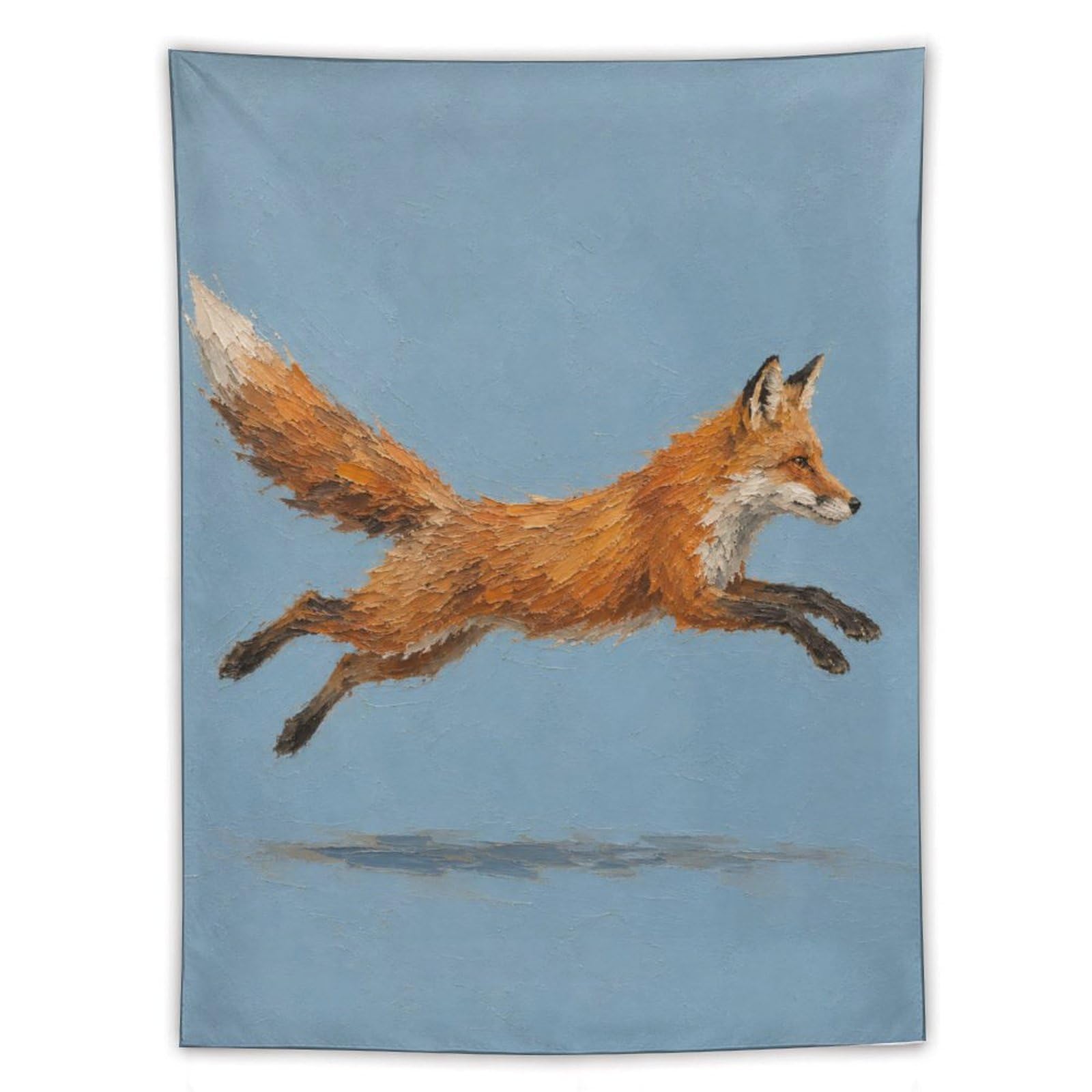 H3B8U2Y5 Running Fox Wall Tapestry, Realistic Illustration Style, Sofa Area