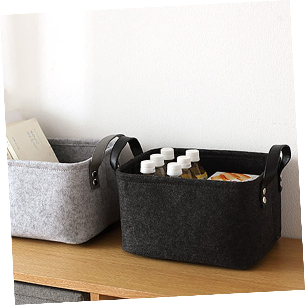1pieza Cesta De Almacenamiento De Fieltro Pequeña Oscuro Contenedor De Almacenamiento No Organizador De Escritorio Para Hogar Para Guardar Artículos Juguetes y Comida