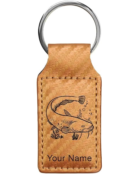 LaserGram Rectangle Keychain, Catfish, Personalized Engraving Included