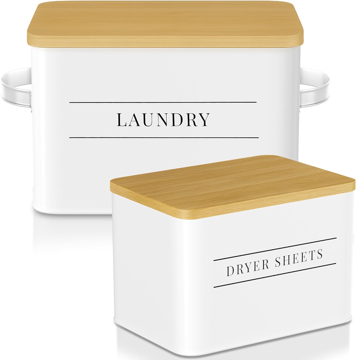 Photo 1 of Metal Dryer Sheets Holder with Lid – Set of 2 Storage Bins for Laundry Room Organization & Home Decor – Classic White Metal Laundry Storage Containers with Lids - Sheet Organizers and Storage