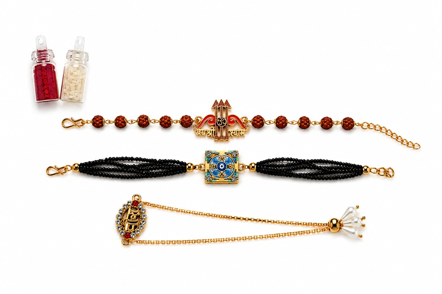 Set of 3 Bracelet Rakhis with Roli Chawal-picture-34