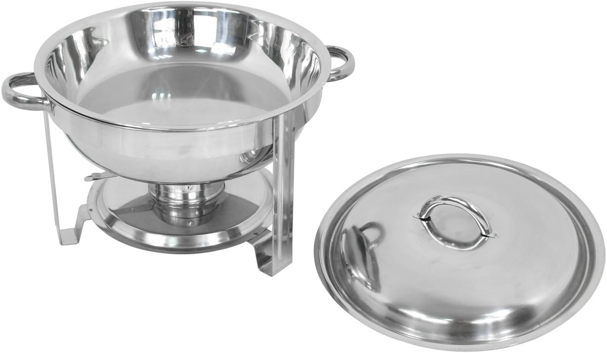 Super Deal Pack of 4 Full Size Round Chafing Dish 5 Quart Stainless Steel Dinner Serving Buffer Warmer Set Tray Buffet Catering