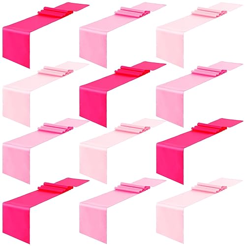 12 Pcs Pink Satin Table Runner Wedding Party Decorations 108"