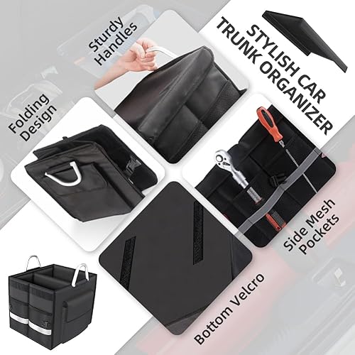 Miniatura 6 de Organizador de maletero de automóvil de 55 litros con rayas reflectantes. Organizador plegable de poliéster 1680D con asas reforzadas, plegable y