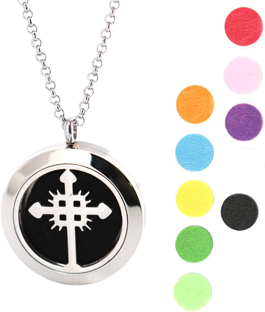 Amya Vintage Cross 25mm Stainless Steel Premium Aromatherapy Essential Oil Diffuser Locket Necklace Pendant