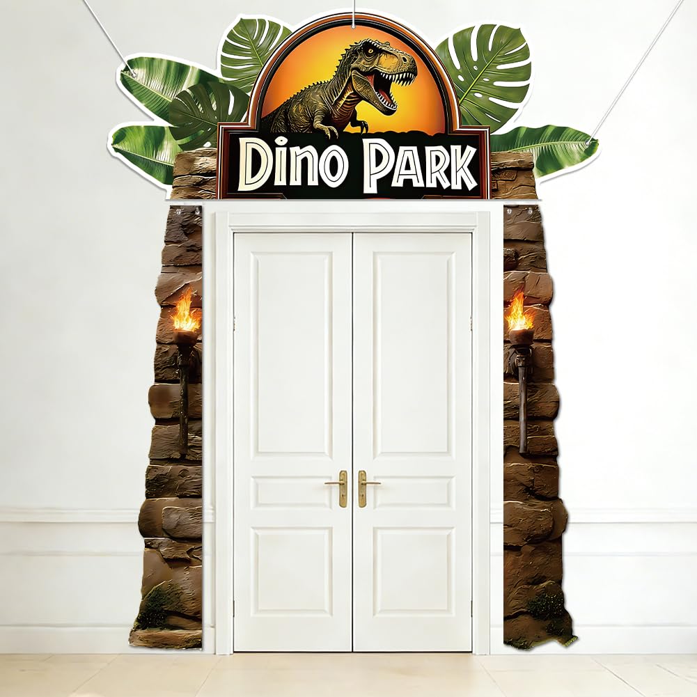 SUPERDANT 3Pcs Dinosaur Door Decor Jurassic Vertical Banner 70.9Inch/180cm Tall Colorful Polyester Prehistoric Porch Sign Easy Hang for Urassic Park Kids Birthday Safari Party