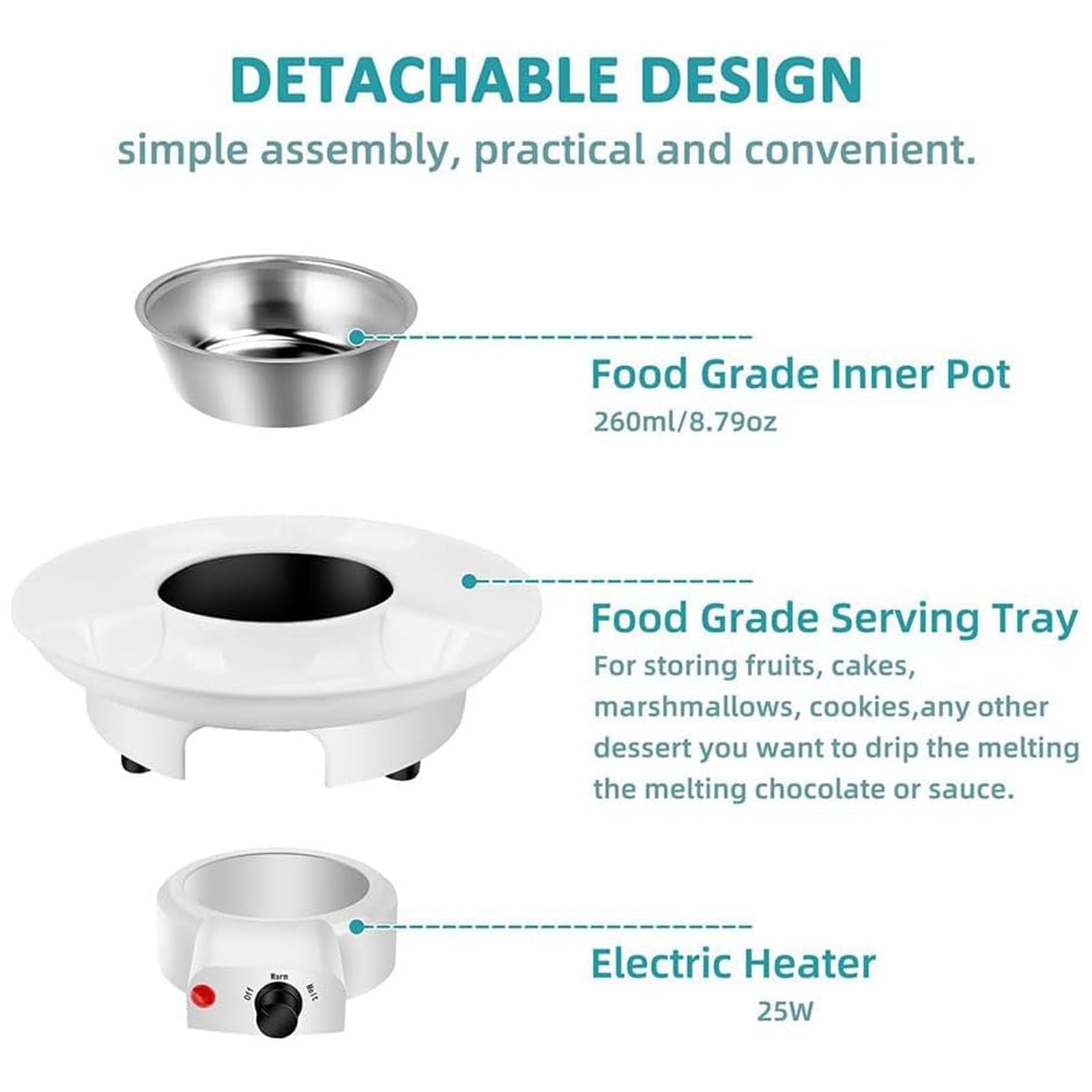Juego de ollas eléctricas para Fondue, máquina Fuente de Fondue de Chocolate, con Tenedores para mojar, Control de Temperatura, tazón Desmontable de 9 onzas, para Chocolate y Queso Nacho Black