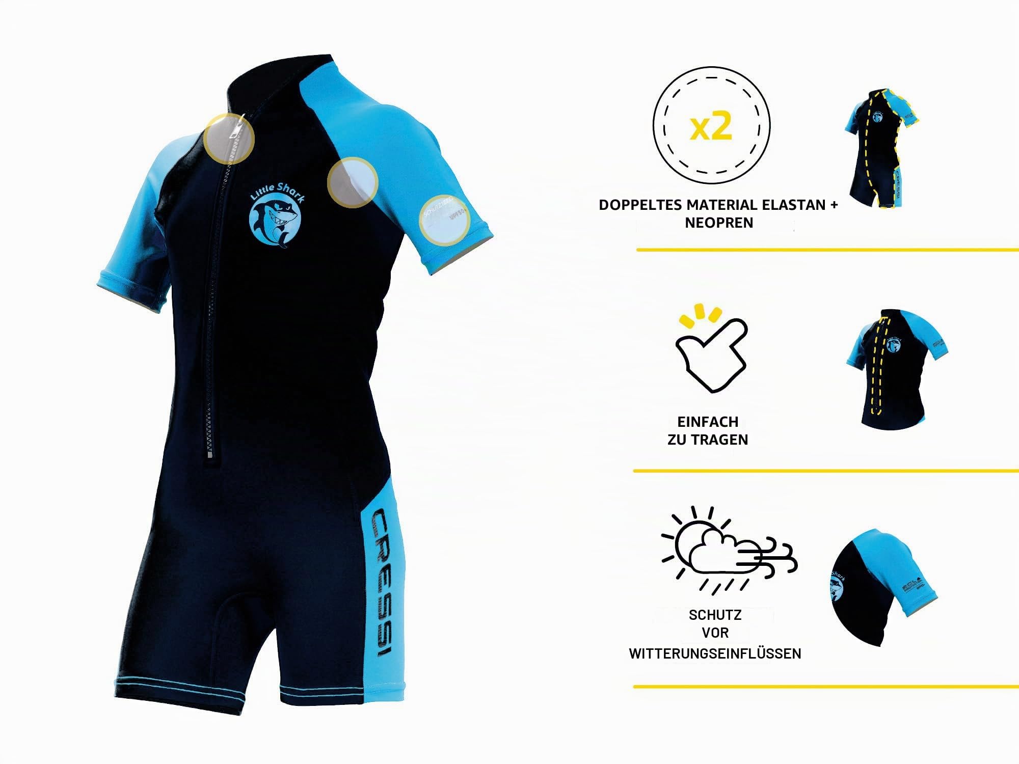 Cressi Shorty 2mm Neoprenanzug Kinder - Schwimmanzug Kinder - UV, Kälteschutz & Quallenschutz - Badeanzug Design aus Italien