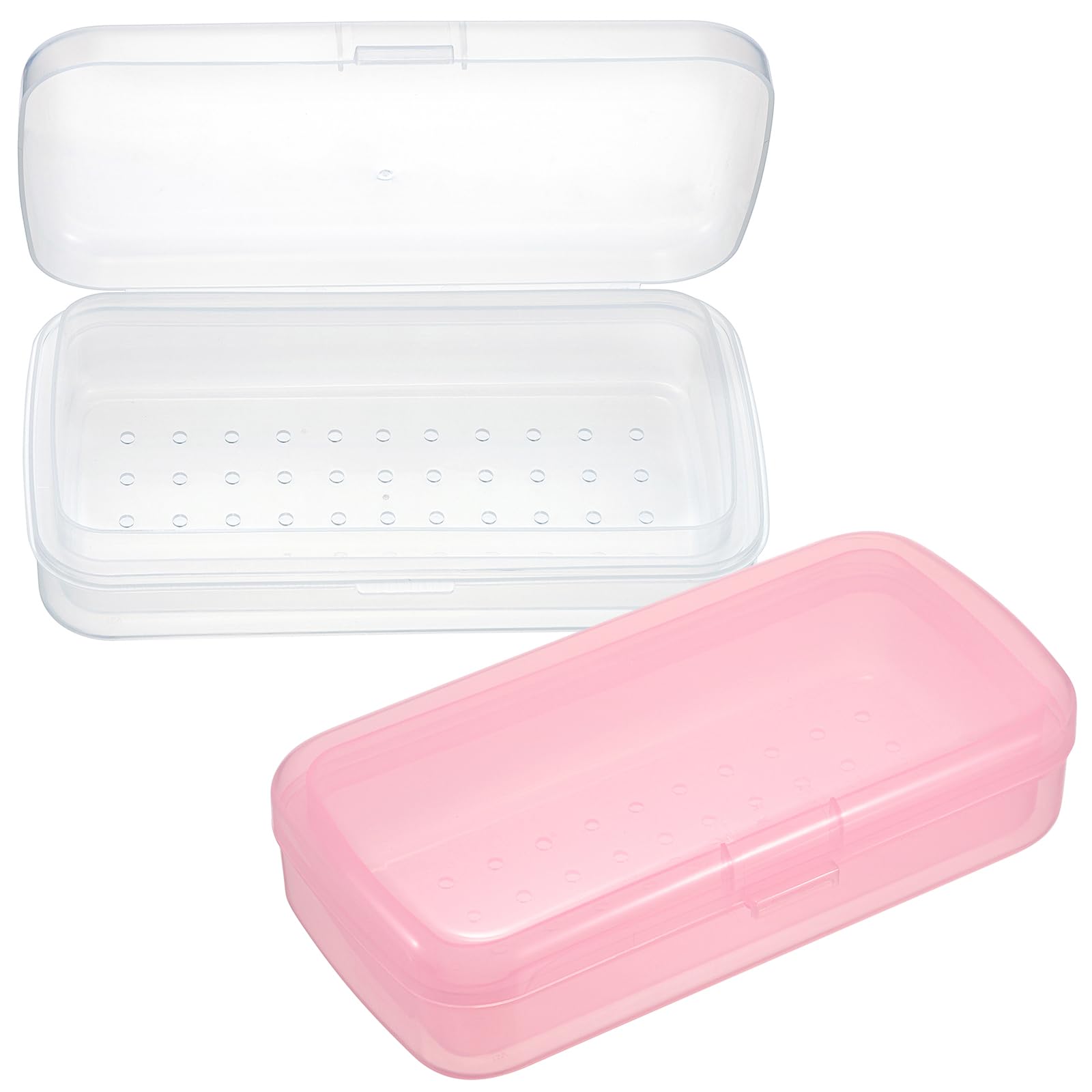 SUMTree Lot de 2 boîtes de stérilisation pour outils d'ongles - En plastique - Avec tamis amovible et couvercle - Bois de désinfection pour pinces à épiler et coupe-ongles - Blanc et rose