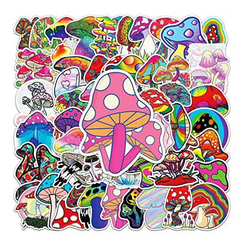 Roadoor 50Pcs Mushroom Stickers For Water Bottles, Pvc Waterproof Vinyl Decals Self-Adhesive Aesthetic Stickers Pack For Laptop Skateboard Backpack Scooter Sets 2.17"-3.35" #TOP22