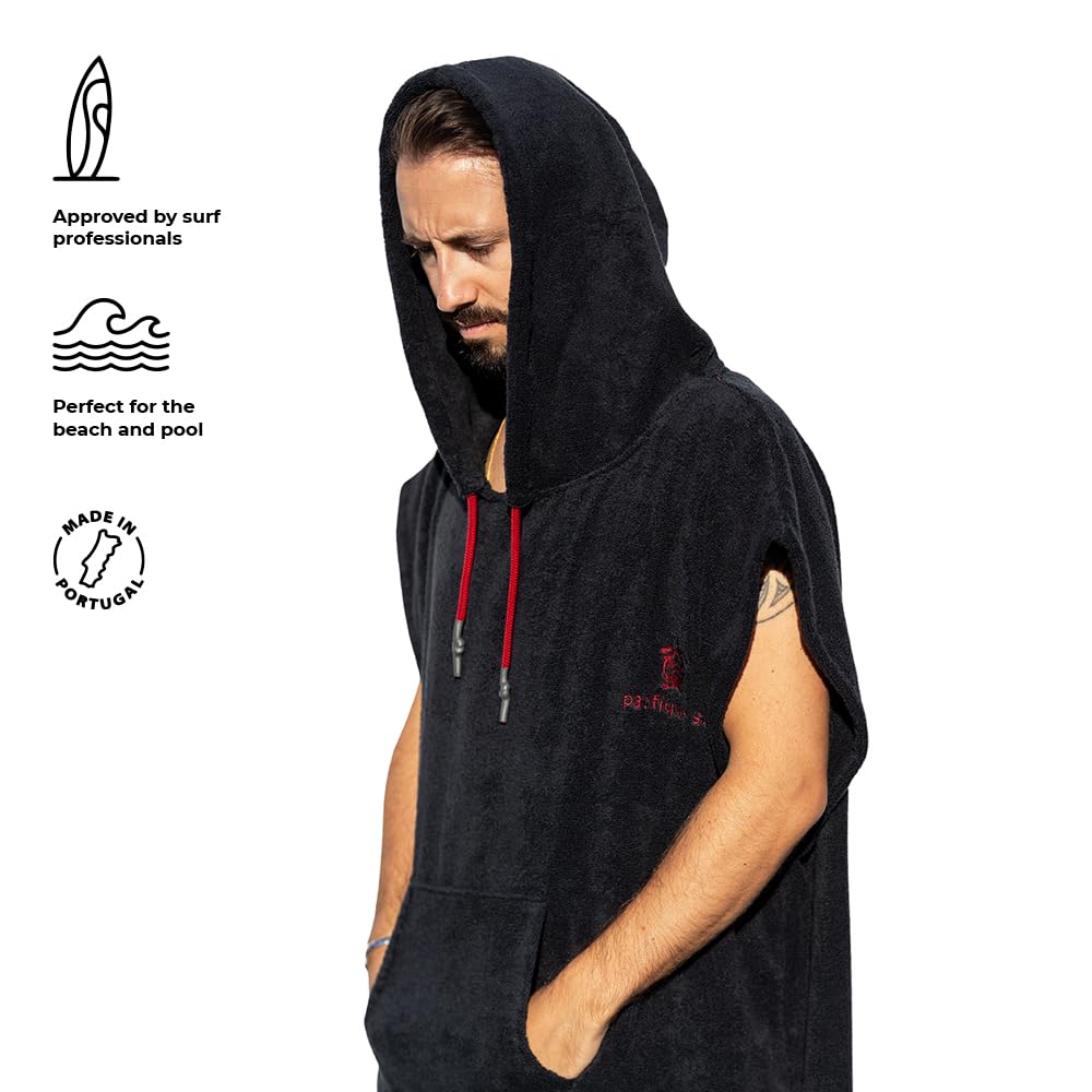 Surf Poncho - Bata de Toalla Versátil sin Mangas, con Capucha y Bolsillo Delantero - Algodón Premium, Ideal para Surf, Natación, Camping y Deportes al Aire Libre - Unisex, Tamaño Grande