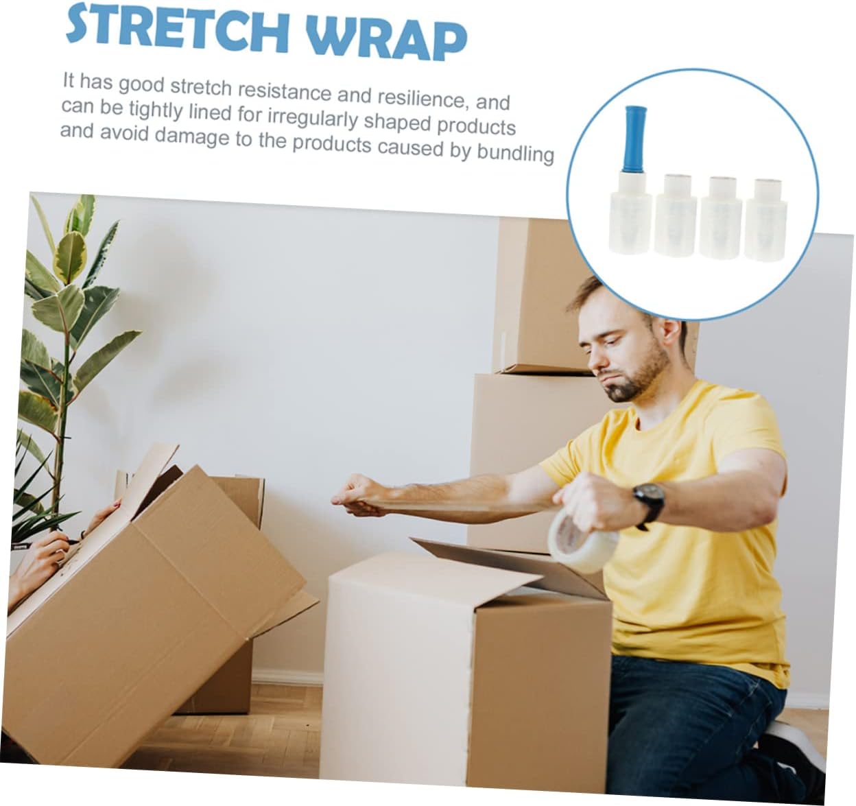 1 Set Clear Stretch Wrap Roll with Handle Self Adhesive Film for Moving Packing and Wrapping Convenient for Easy Use and Storage for Cable and Industrial Supplies Random Color