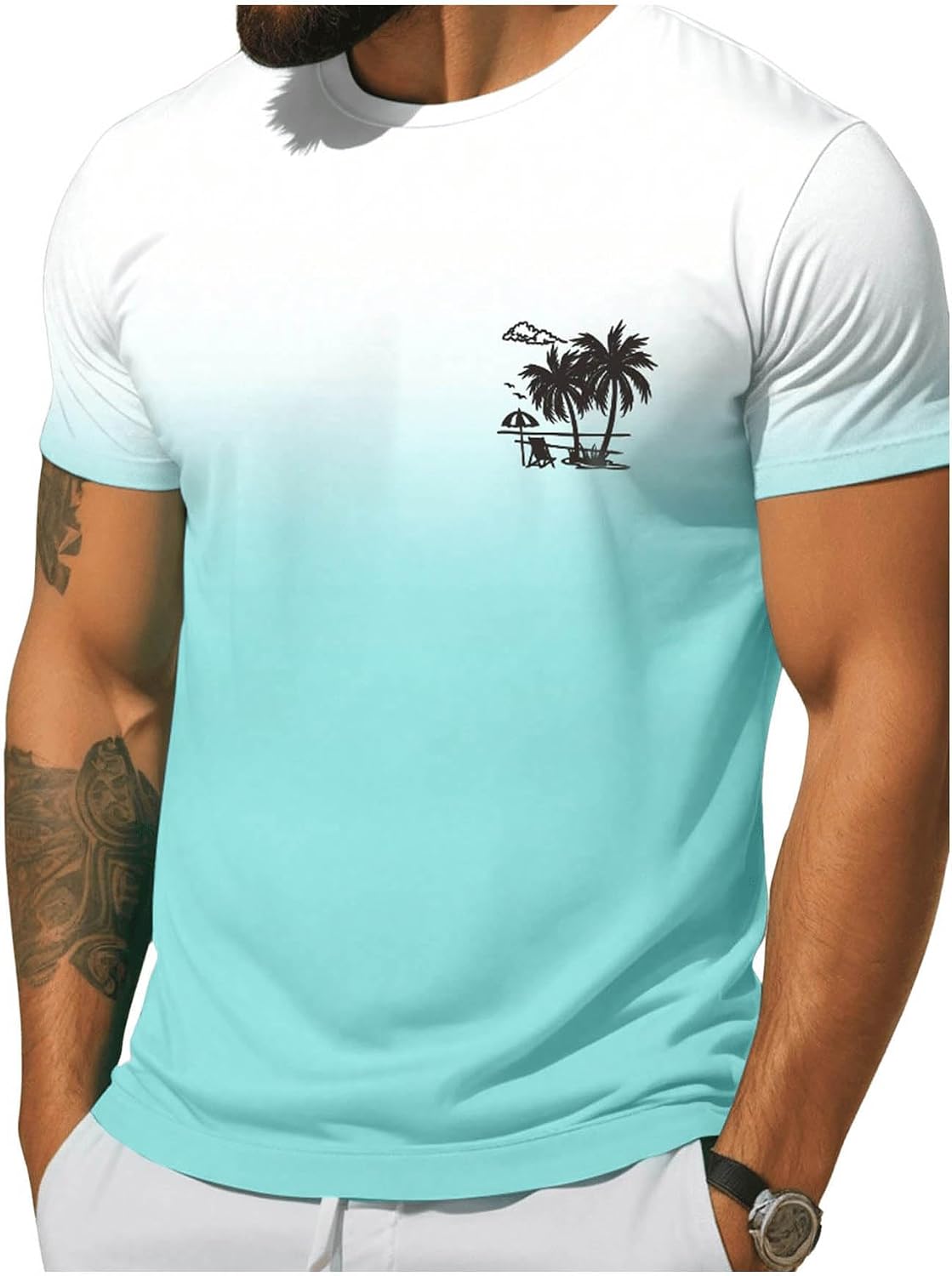 Floerns Men's Summer Ombre Tropical Print T-Shirt - Casual Short Sleeve Crewneck Tee - View #7