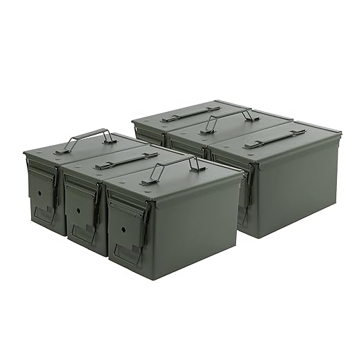 Redneck Convent Ammo Can Set - 50 Cal Solid Steel 6pk Metal Ammo Box Containers for Long-Term Ammunition Gear Storage