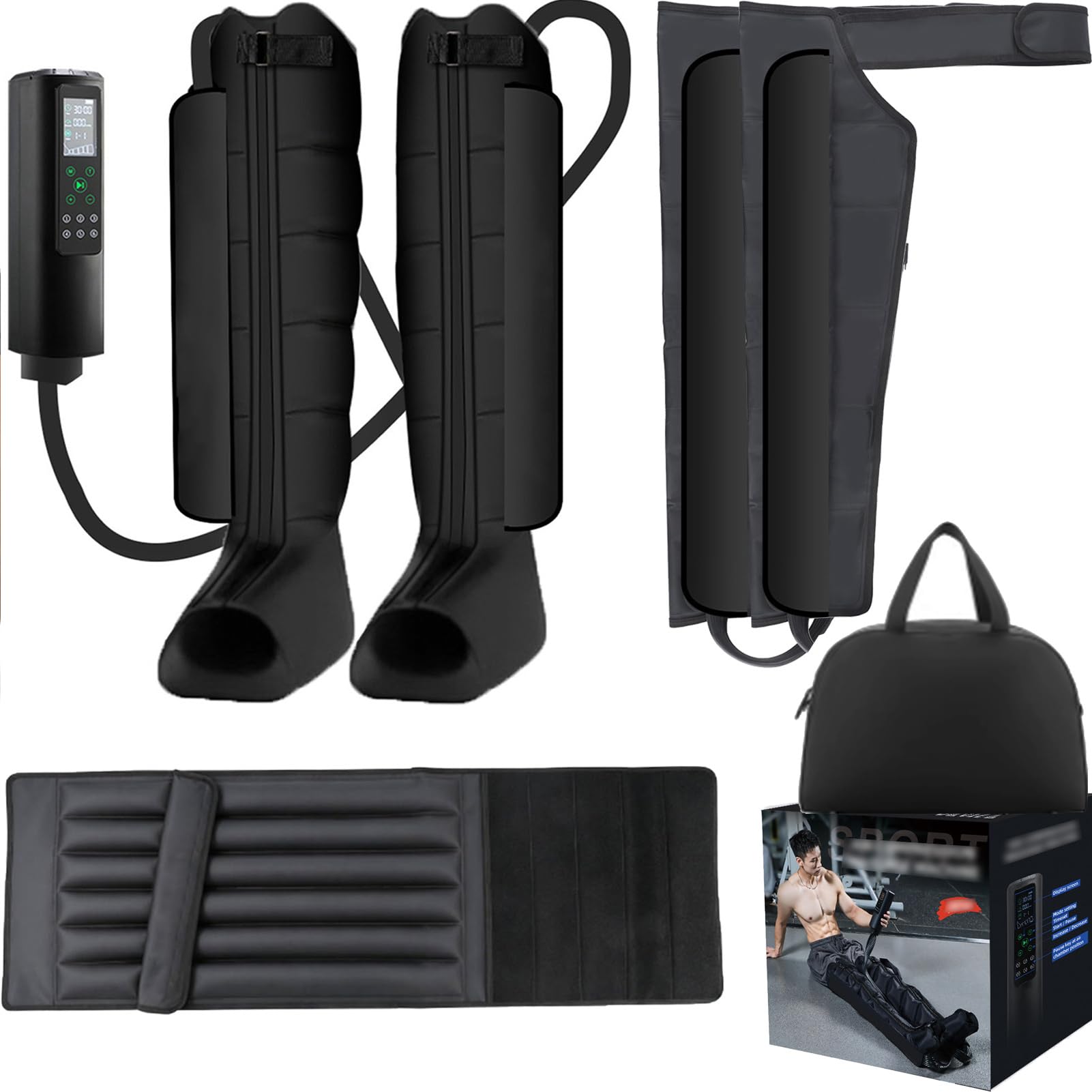 Presoterapia Para Casa Portatil, Botas Presoterapia Drenaje Linfatico | 12 Modos Ajustables, Presion 60-270 mmHg, Compresion Inteligente, Temporizador 10-60 Min, Para Deportistas y Hogar