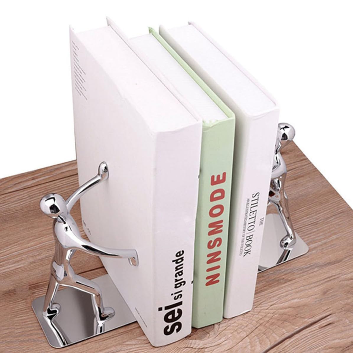 CRAFTHROU rutschfeste Buchstützen Robuste Buchstützen aus Metall 2 Stück in Kung Fu Form Silberfarben für Schwere Bücher und Magazine für Klassenzimmer und Bibliothek