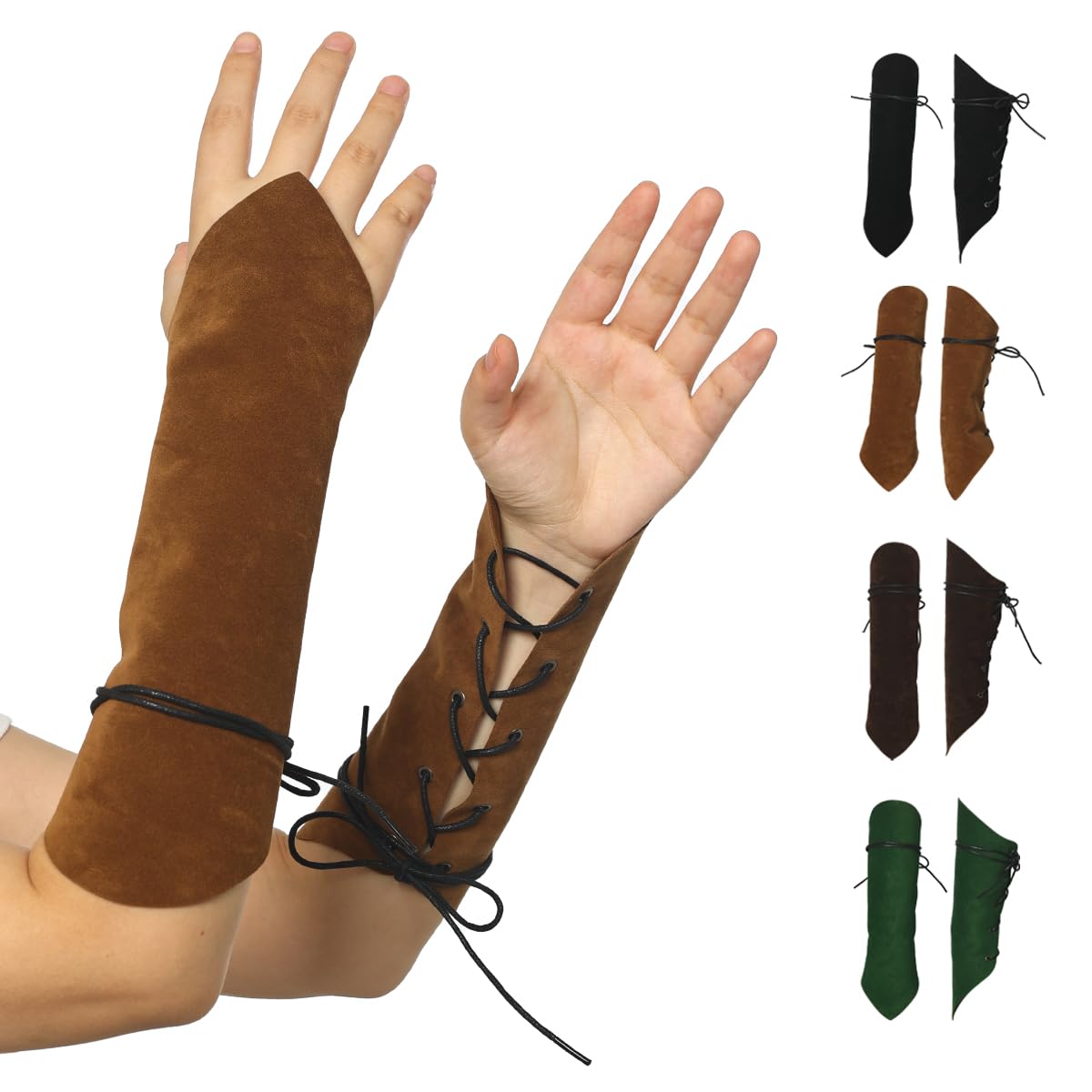 2 Pack Medieval Viking Armor Costume Arm Guards for Unisex Gauntlet Wristband Wide Bracer Arm Armor Cuff (Brown)