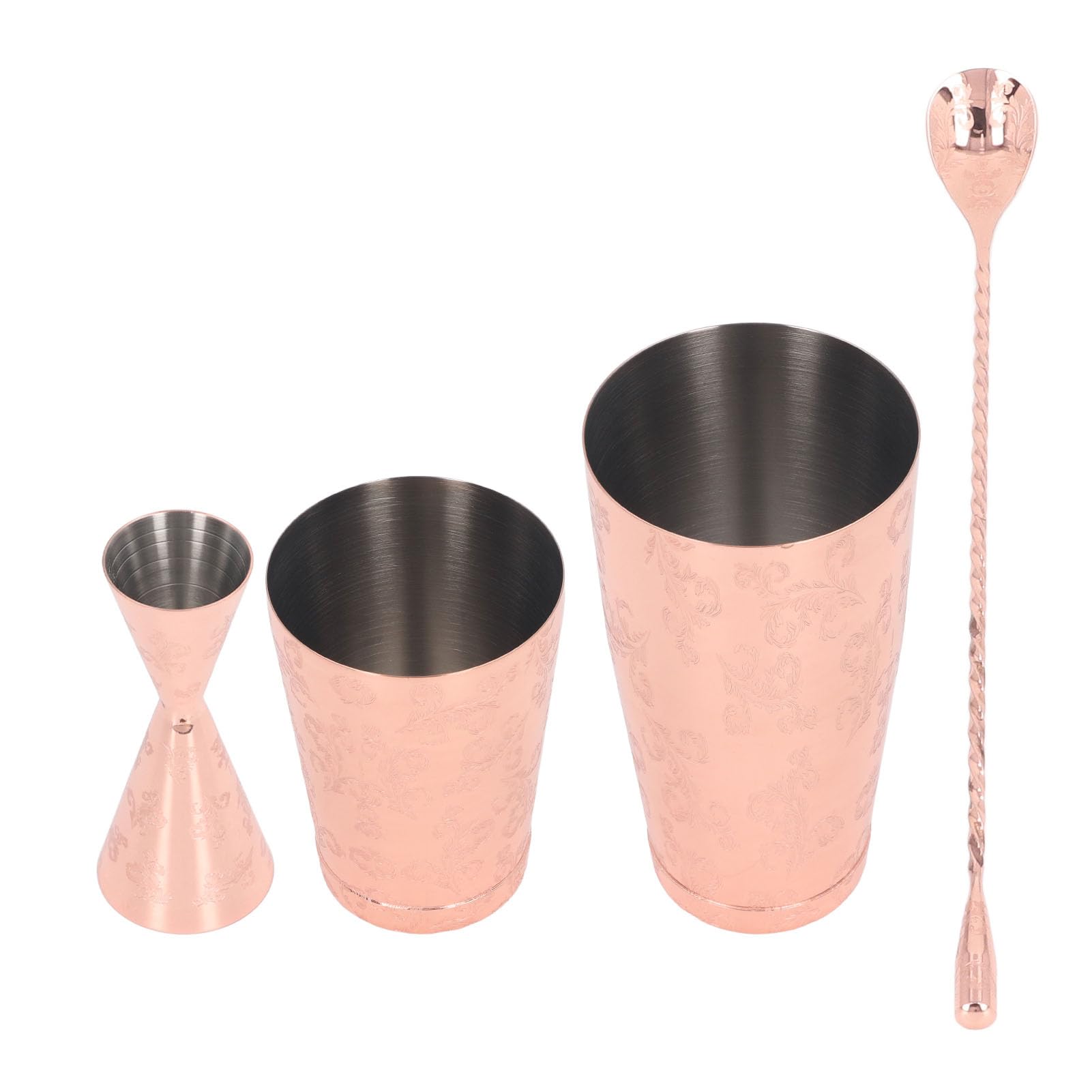 Jiawu Juego de Coctelera de Acero Inoxidable 304, Juego de Herramientas de Coctelera Multifuncional de Capacidad Media con Diseño de Impresión Vintage, Fácil de Limpiar y Mantener para Bar en Casa