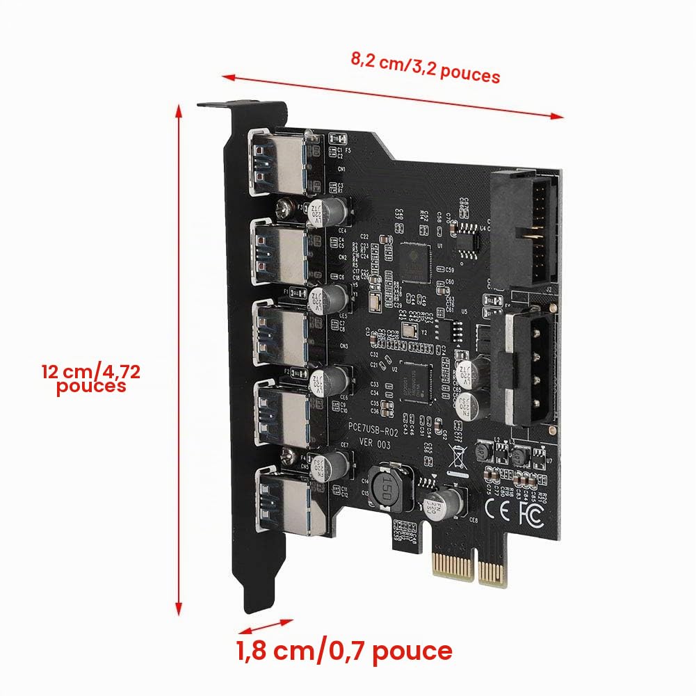 Diyeeni Carte PCI-E vers USB 3.0 PCI Express à 5 Ports, Carte PCI-E USB 3.0 Express avec connecteur Interne à 19 Broches, Prise en Charge de la Carte d'extension PCI Express UASP