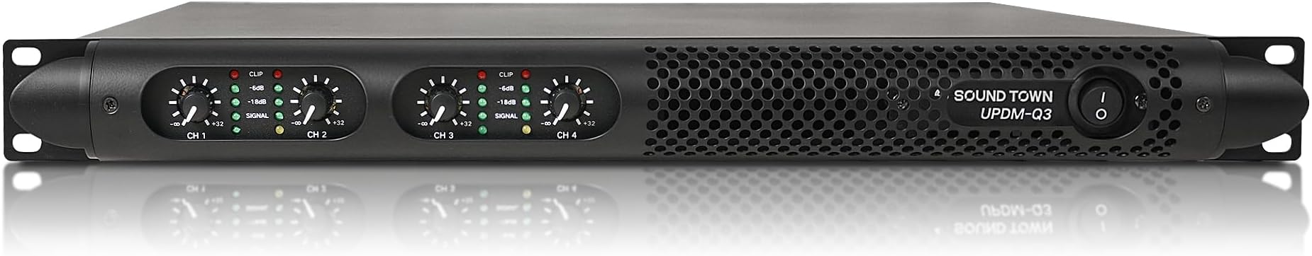 Sound Town Lightweight 1U 4-Channel Class-D Power Amplifier, 4 x 1150W at 4Ω, Built-in LPF for PA, DJ & Conference Installations (UPDM-Q3)