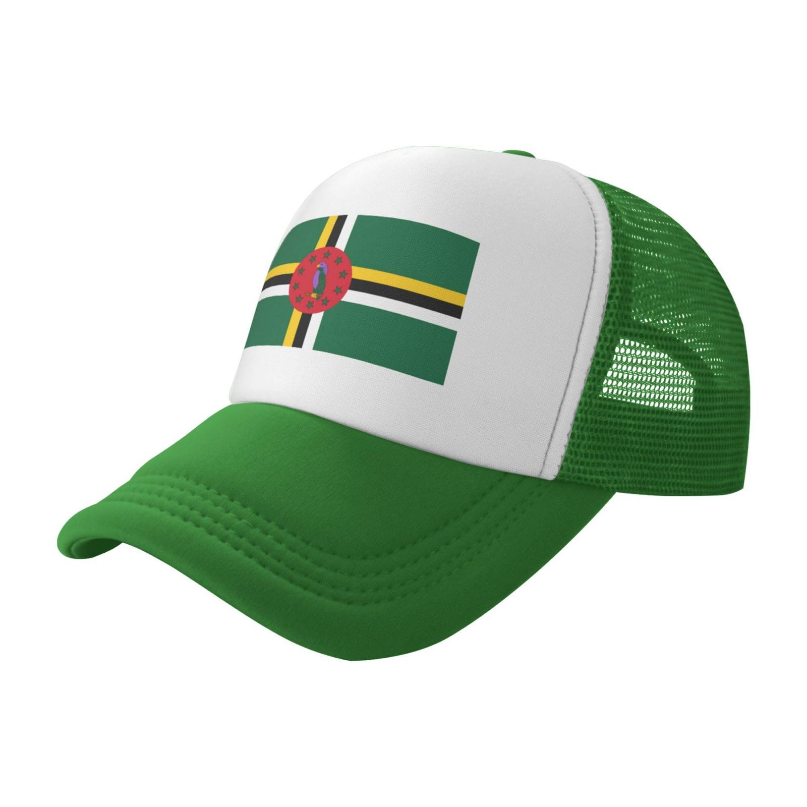 Sxzvvbn Unisex Green Flag Of The Commonwealth Of Dominica Mesh Baseball Cap Breathable Lightweight Quick Dry Adjustable Sun Hat