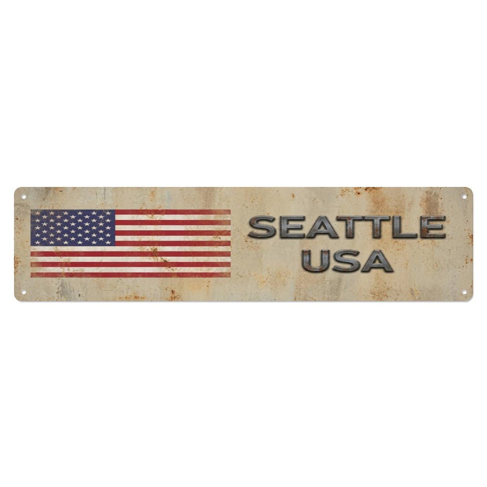 Okahys 4X16inch(10X40cm) Vintage Seattle Usa Flag Decor Rustic Travel Metal Tin Sign